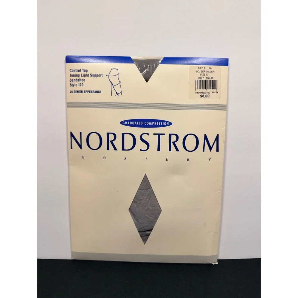 Nordstrom Hosiery Style 179 So Sea Silver Control Top Support Tights Size E‎ NEW